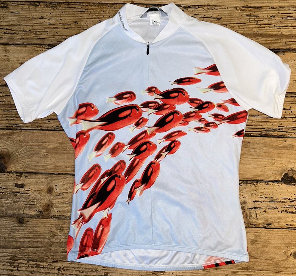 Sugoi womens size M white/red print short sleeve cycling shirt